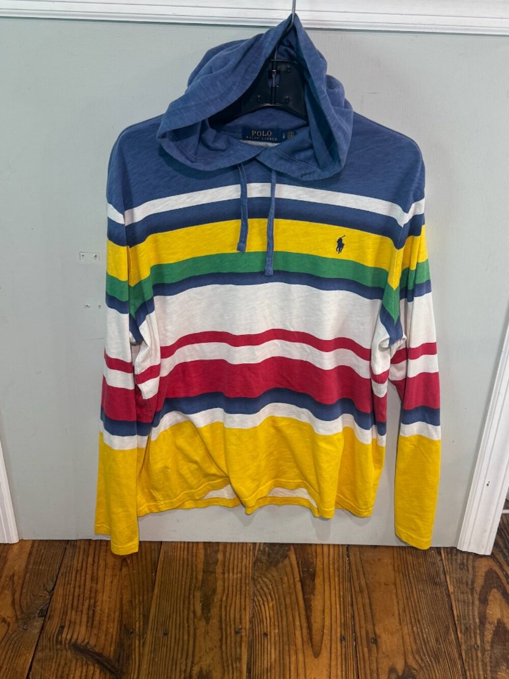 Polo Ralph Lauren Striped Hoodie Long Sleeve Shirt Cotton Men's SIze Large EUC